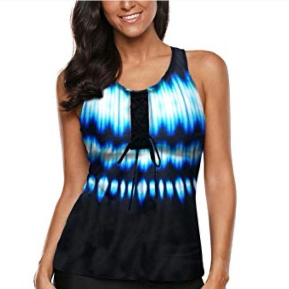 Aleumdr Womens Racerback Color Block Print Tankini Swimsuits with Swim Capris - Picture 1 of 11